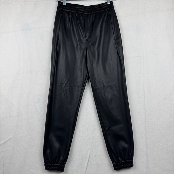 Zara Faux Leather Joggers XS Black Elastic Waistband Casual Trendy Comfortable - Picture 1 of 9